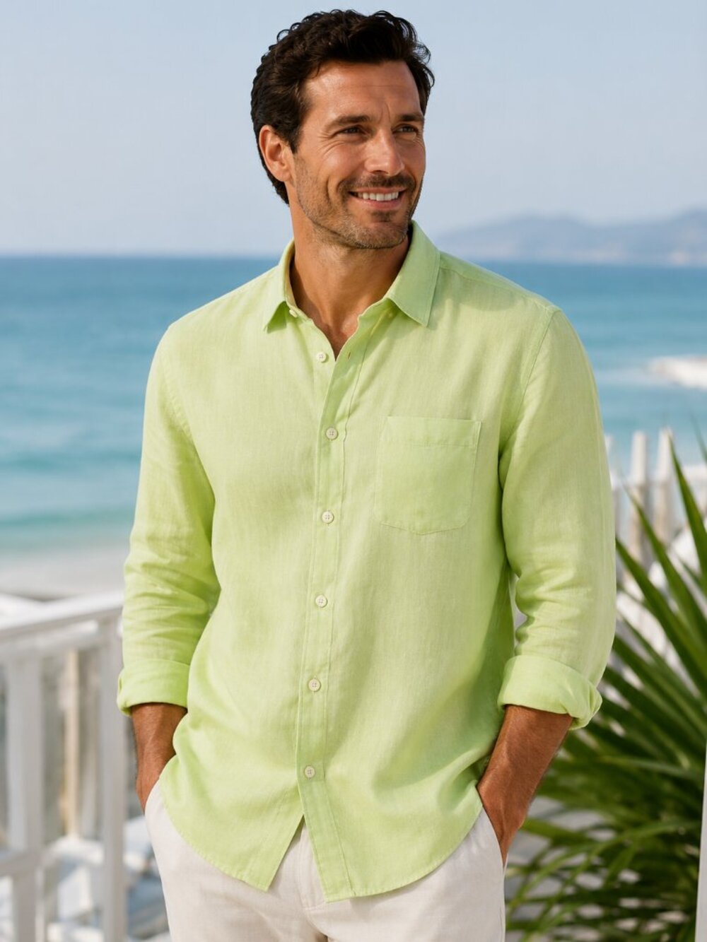 Tommy Bahama 100% Linen Shirt Men's L Lime Green Relax Fit Beach Resort Casual
